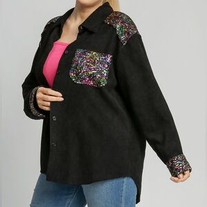 Umgee PLUS Black Collar Button Down Corduroy Jacket/Shacket